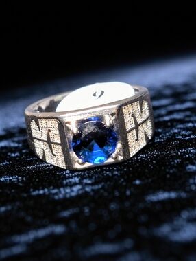 925 Sterling Silver Blue Stone Mens  Ring - SZ 9